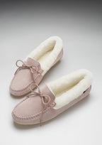 Women's Sheepskin Moccasin Slippers, Ice Pink Suede