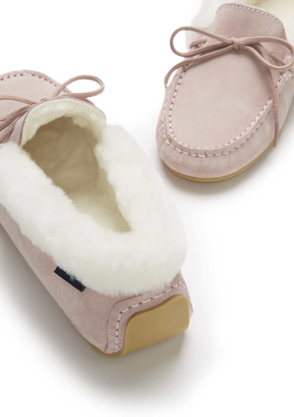 Women's Sheepskin Moccasin Slippers, Ice Pink Suede