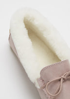 Women's Sheepskin Moccasin Slippers, Ice Pink Suede