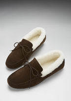 Men's Sheepskin Moccasin Slippers, Brown Suede