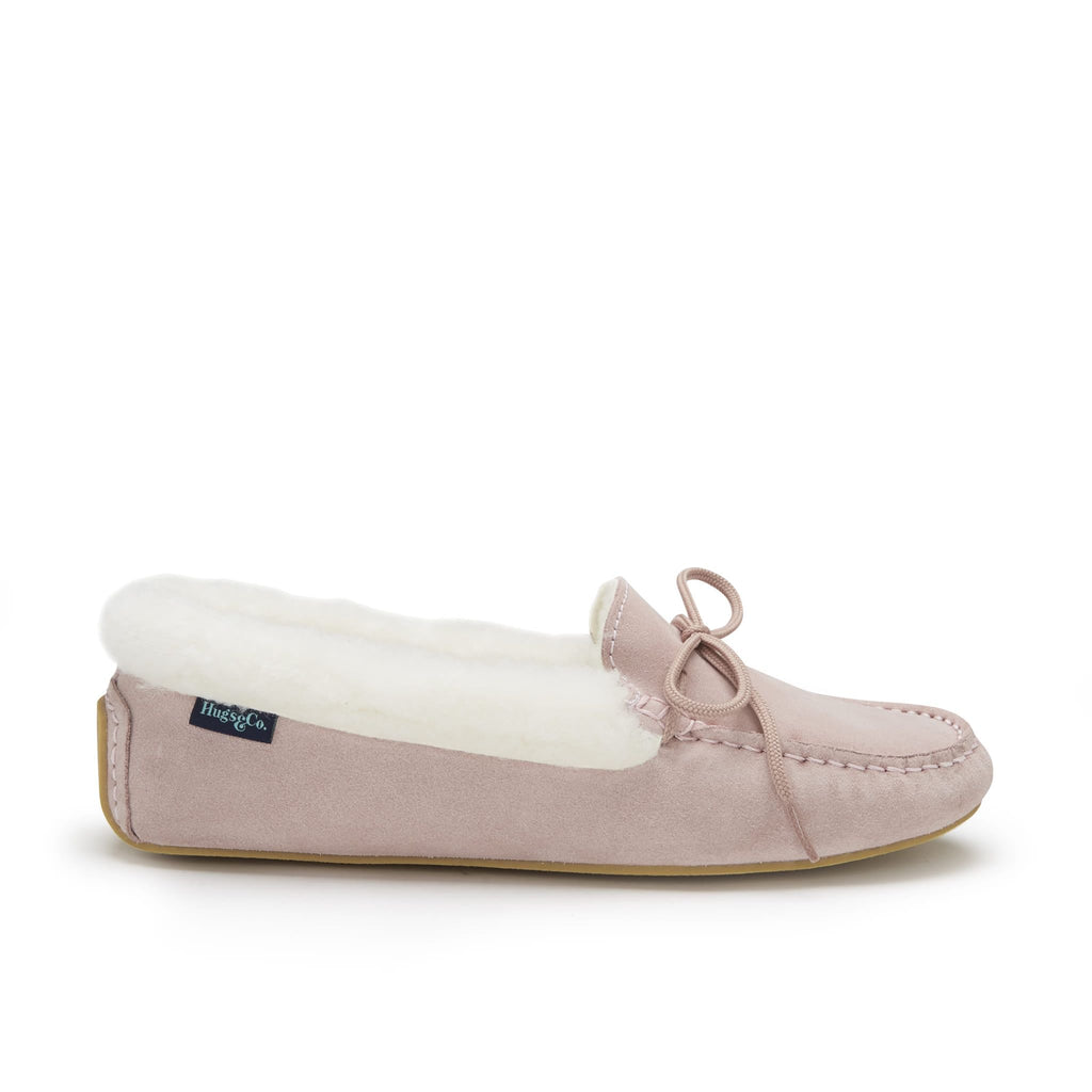 Women's Sheepskin Moccasin Slippers, Ice Pink Suede