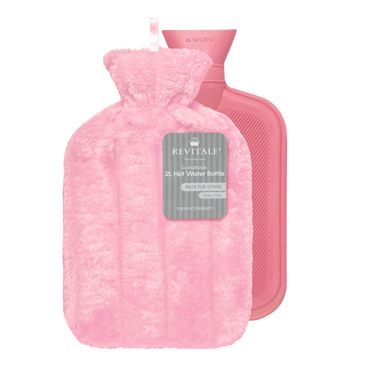 Hot Water Bottle with Faux Fur Cover, 2 Litre