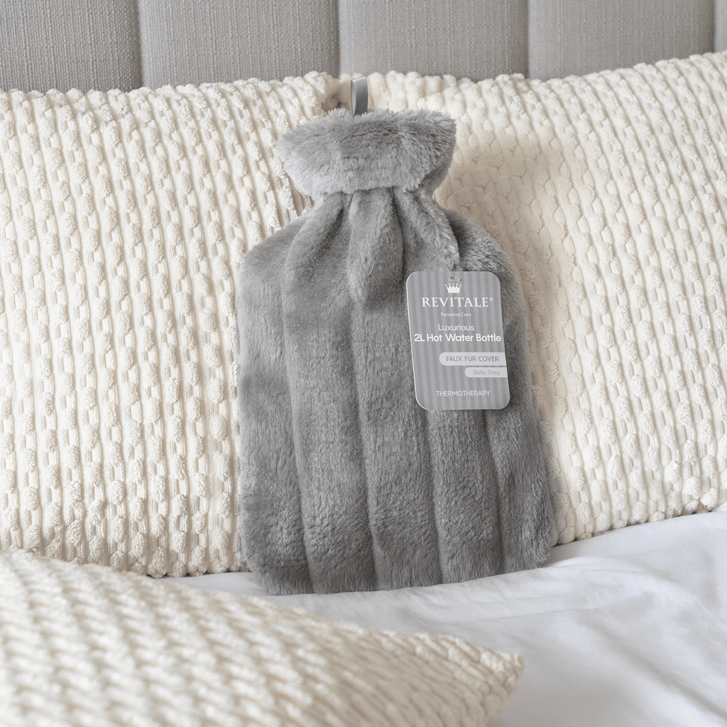 Hot Water Bottle with Faux Fur Cover, 2 Litre