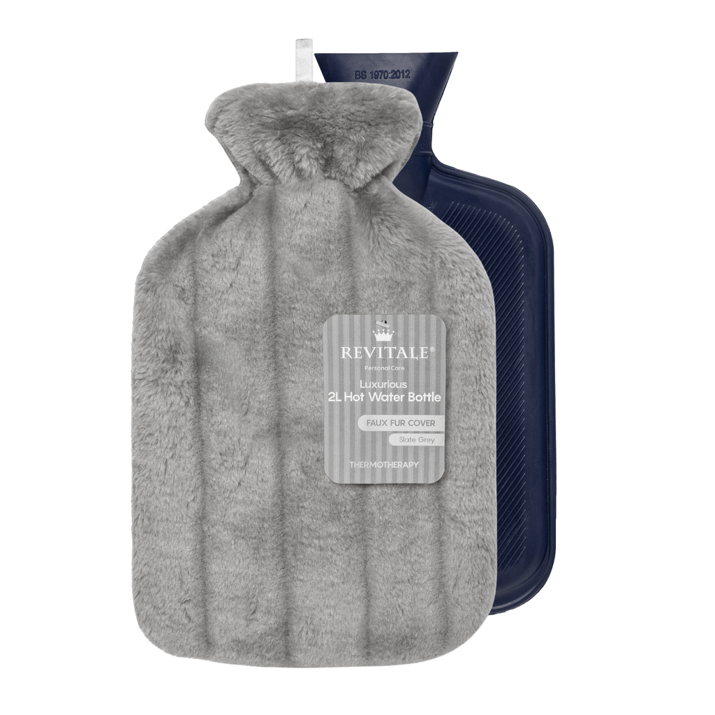 Hot Water Bottle with Faux Fur Cover, 2 Litre
